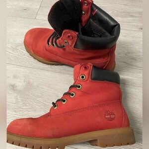 Unisex Timberland Red Nubuck Boots with Black Collar